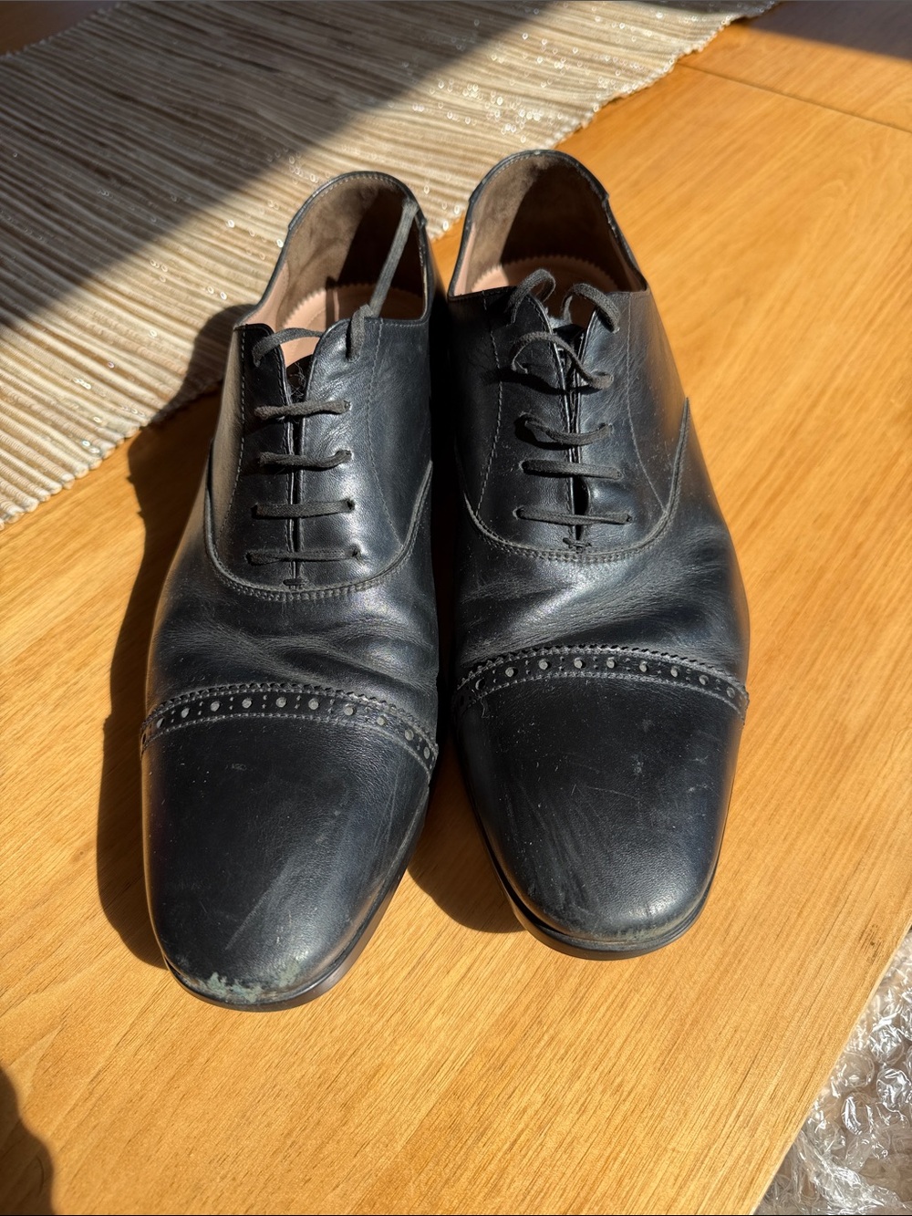 Salvatore Ferragamo Black Leather Cap-Toe Derby Shoes